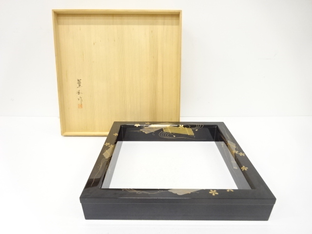 薫和造　輪島塗　花筏　蒔絵　炉縁